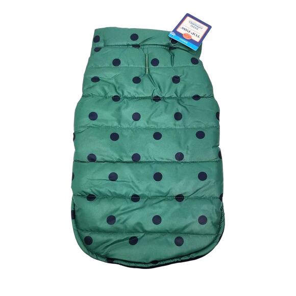 Top Paw M Green Polka‎ Dot Dog Puffer Vest Jacket Warm Fleece Lined Winter Coat - Picture 2 of 4